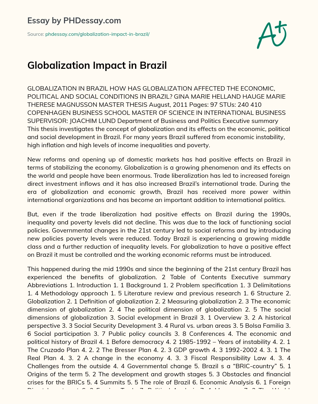 Globalization Impact in Brazil essay
