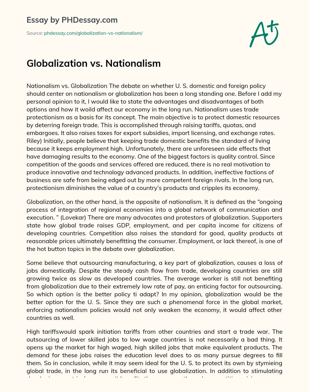 Globalization vs. Nationalism essay