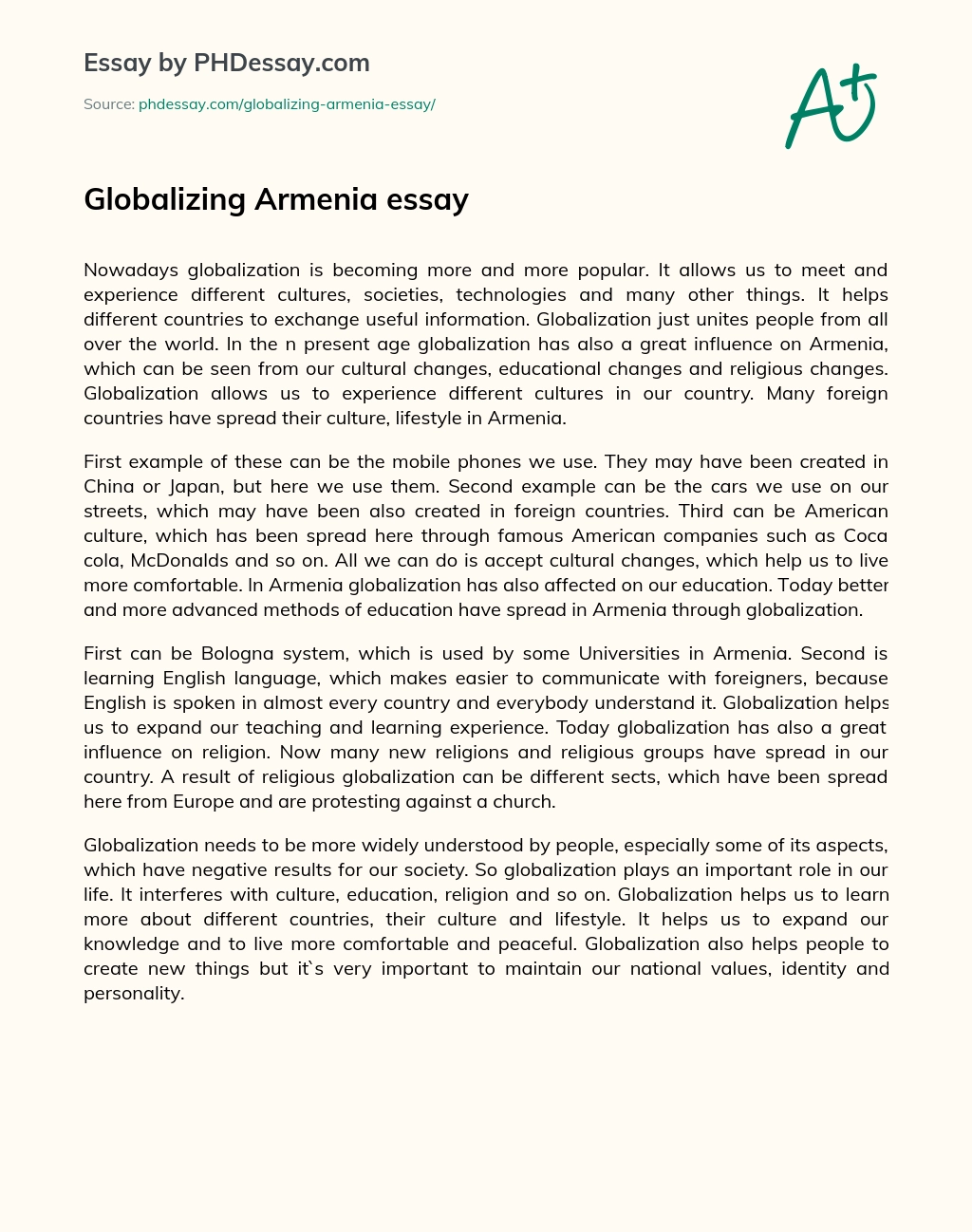 Globalizing Armenia essay essay
