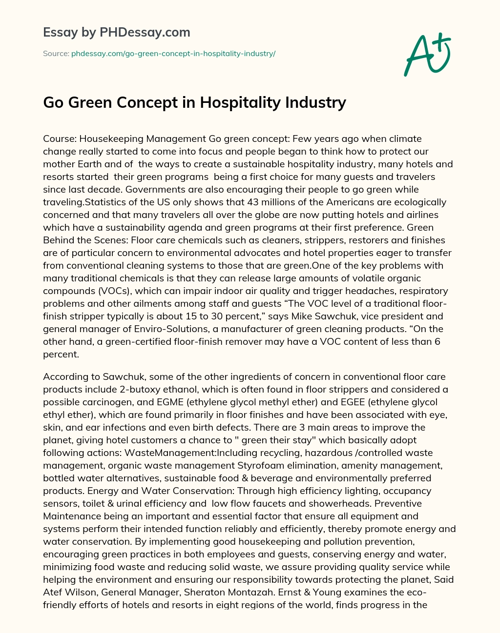 Go Green Concept in Hospitality Industry essay