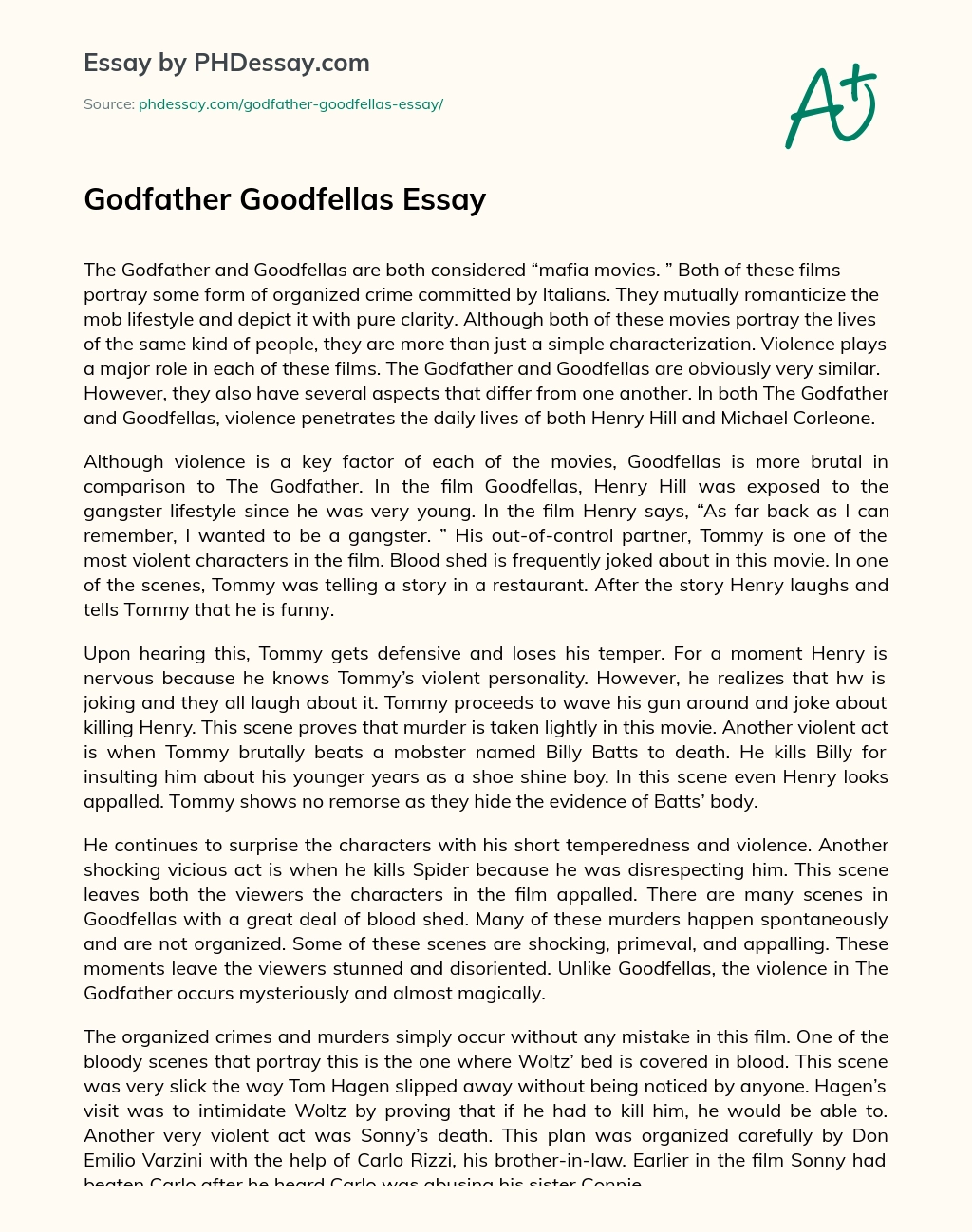 Godfather Goodfellas Essay essay