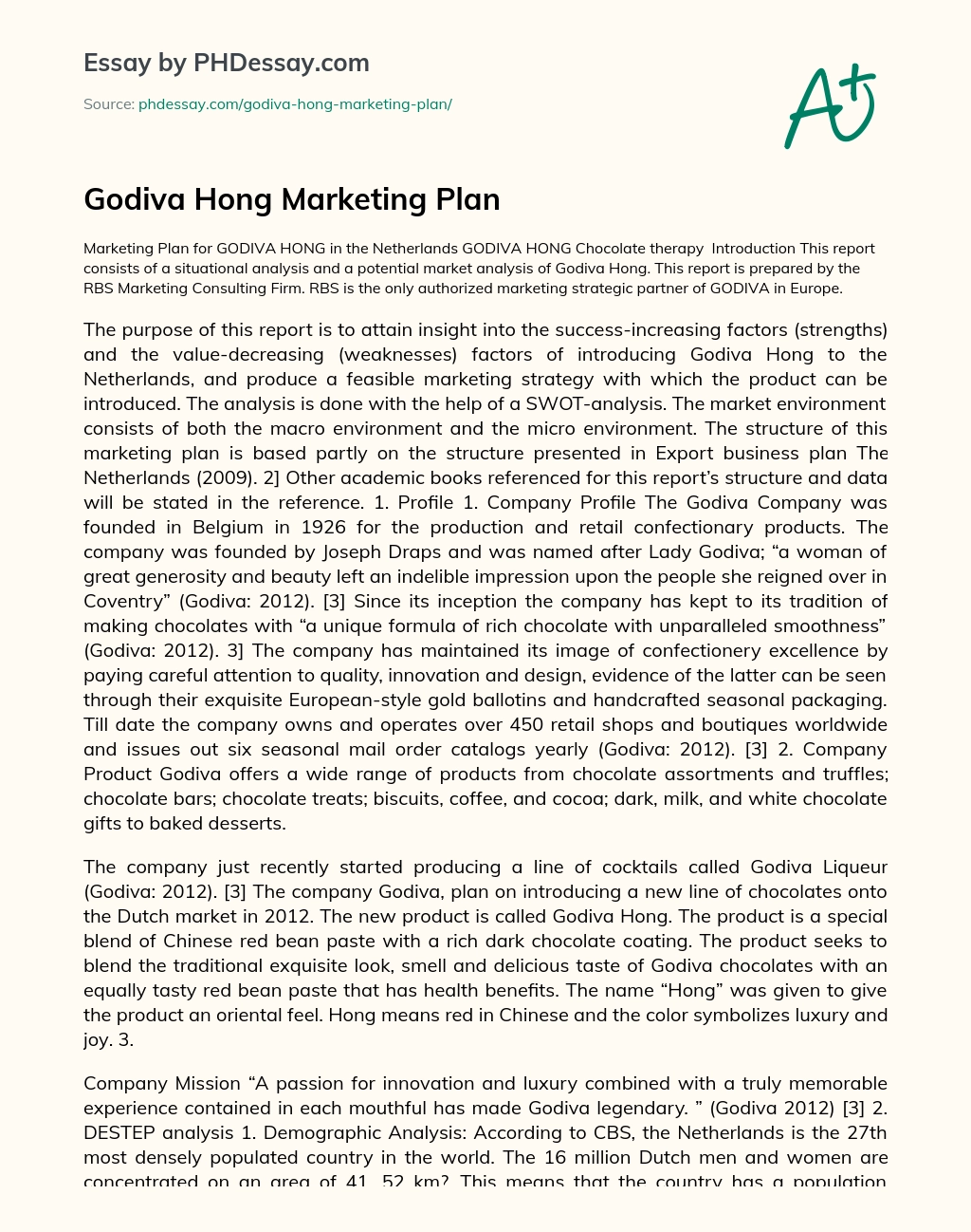 Godiva Hong Marketing Plan essay