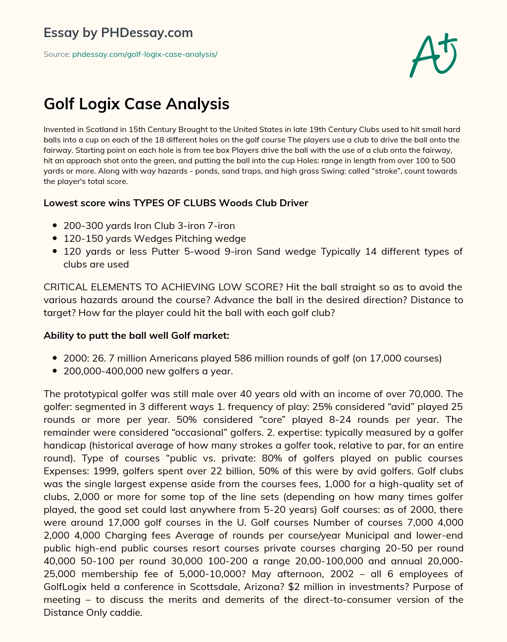 Golf Logix Case Analysis essay