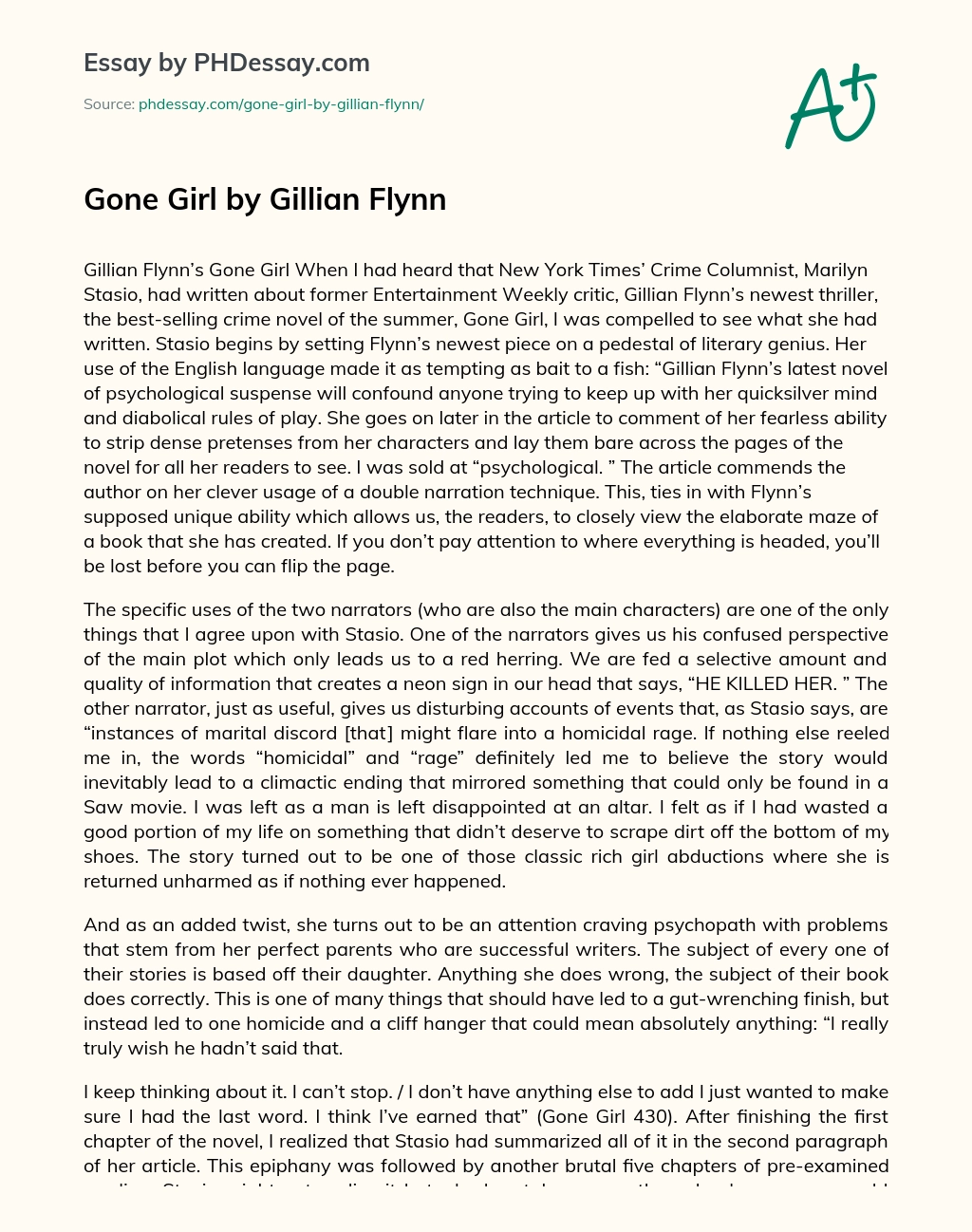 Gone Girl by Gillian Flynn essay