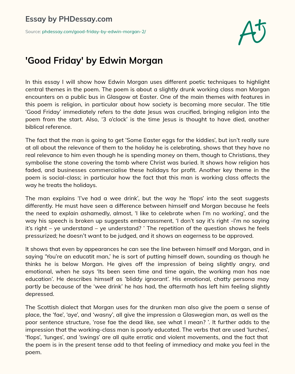 Good Friday by Edwin Morgan essay