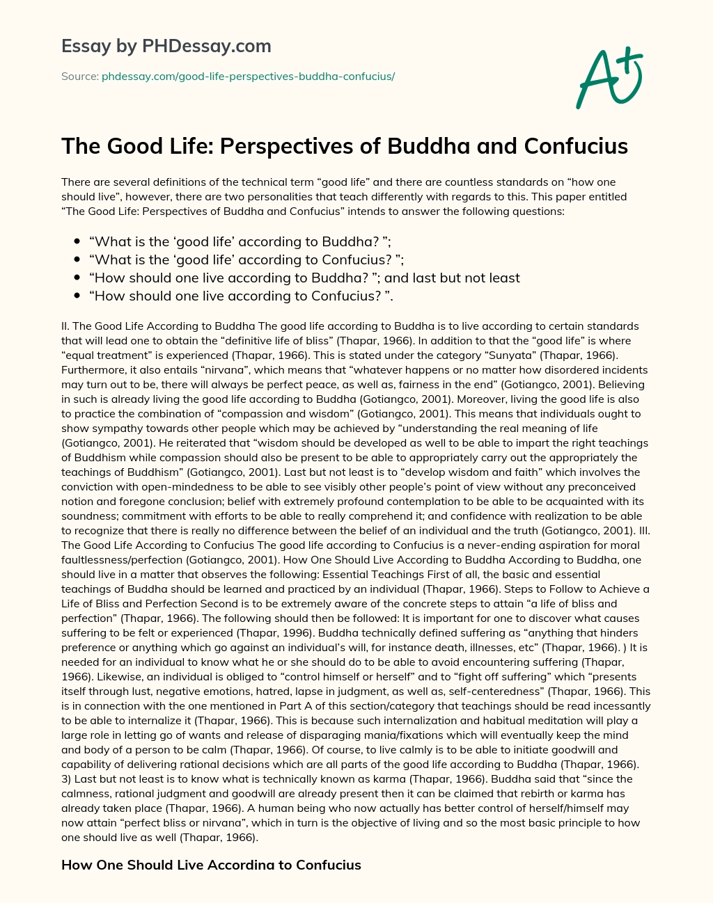 The Good Life: Perspectives of Buddha and Confucius essay