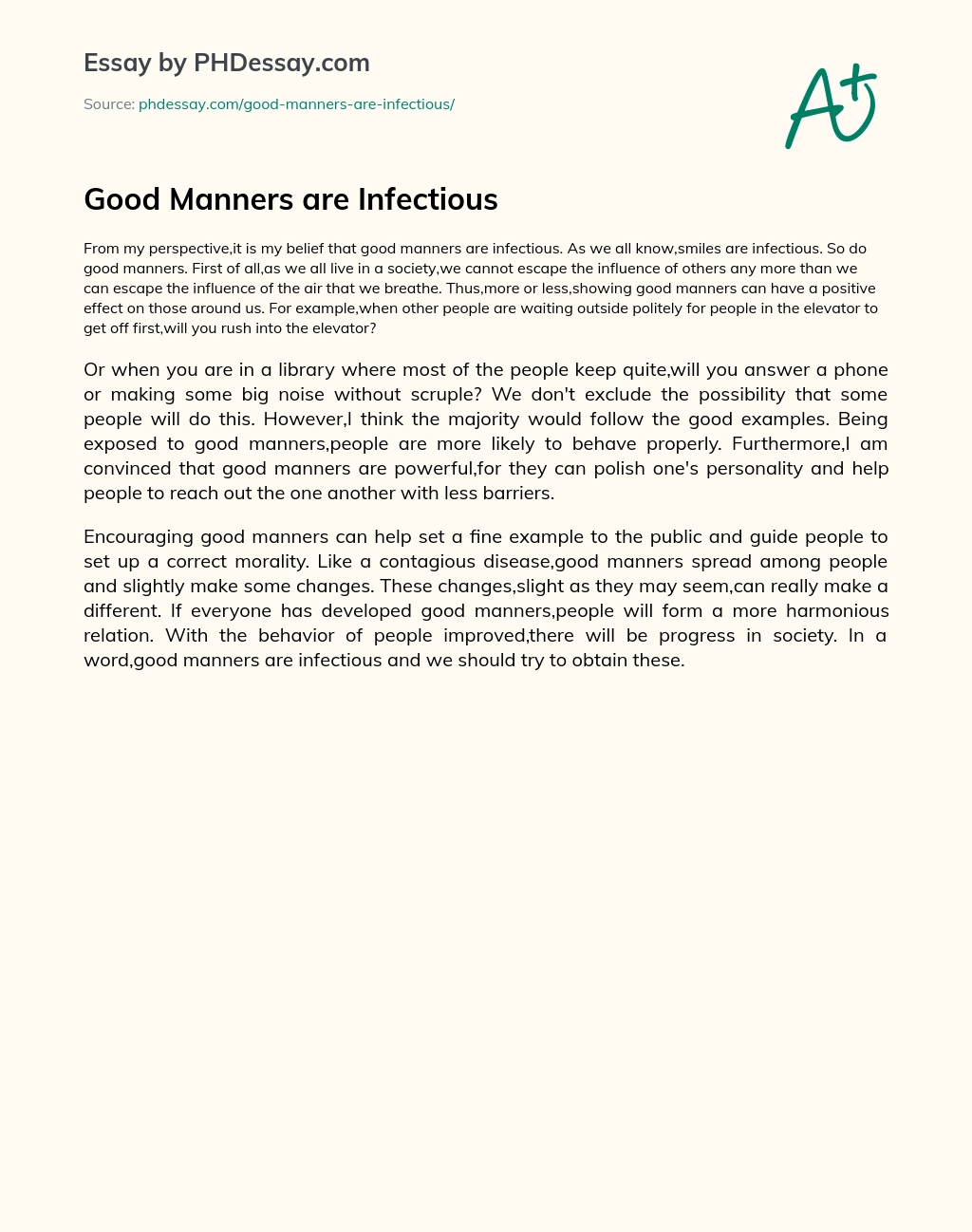 Good Manners are Infectious essay