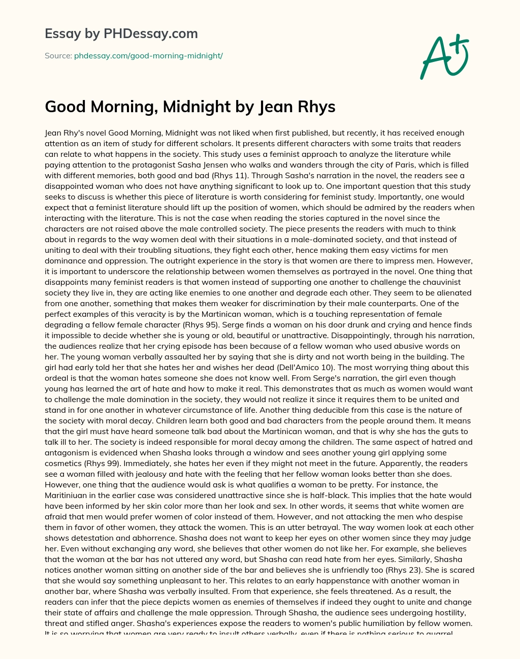 Good Morning, Midnight by Jean Rhys essay
