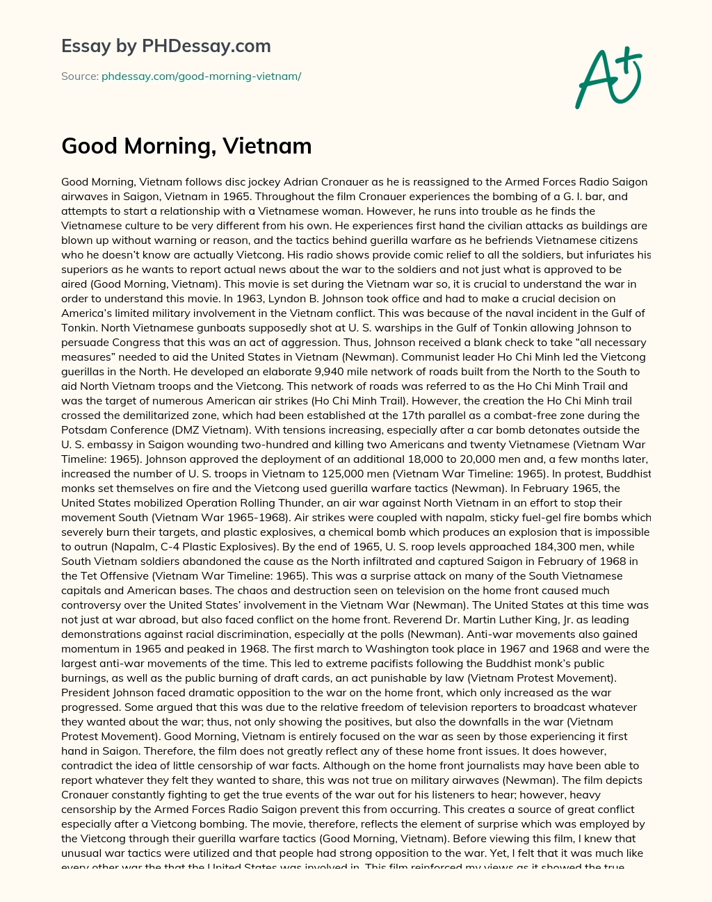 Good Morning, Vietnam essay