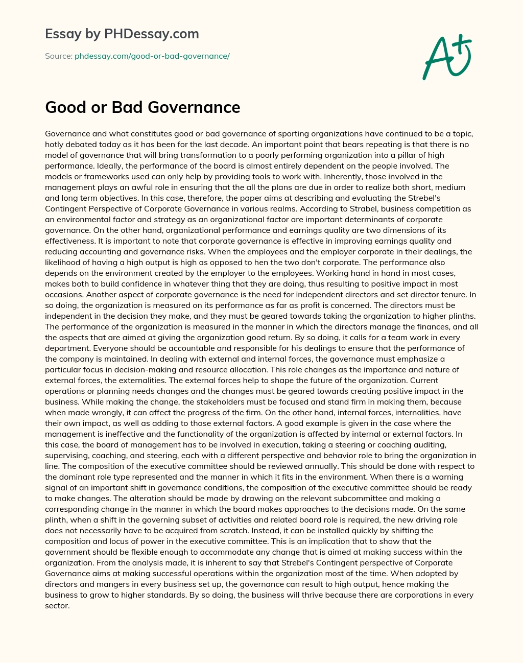 Good or Bad Governance essay
