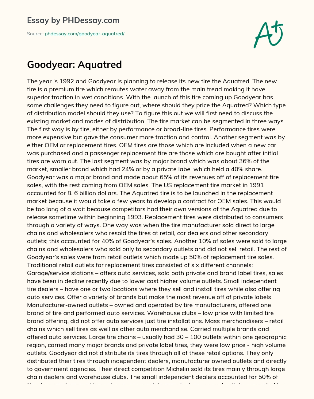Goodyear: Aquatred essay
