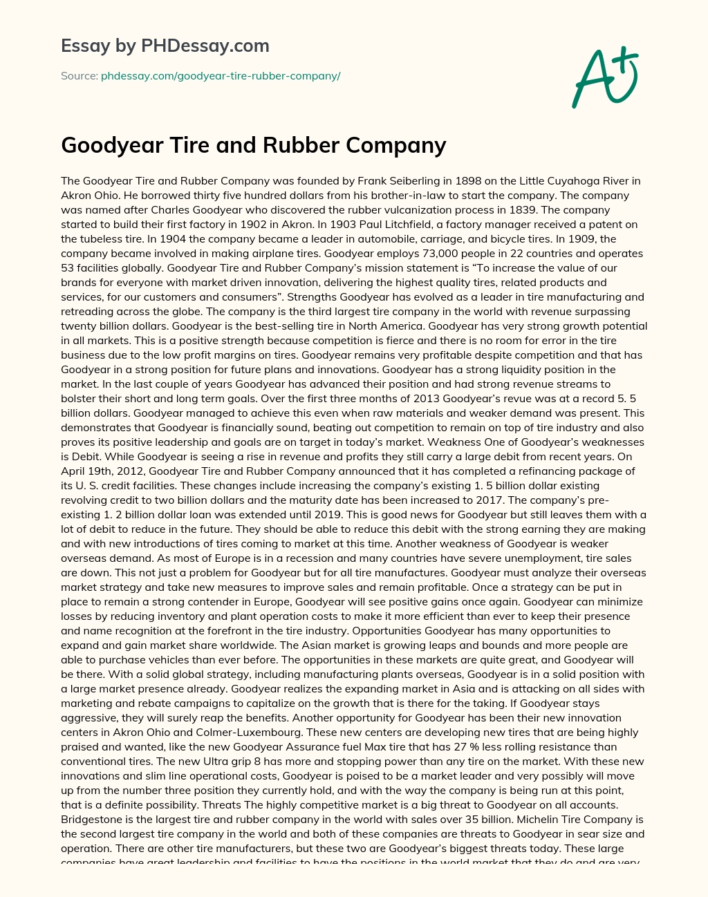 Goodyear Tire and Rubber Company essay