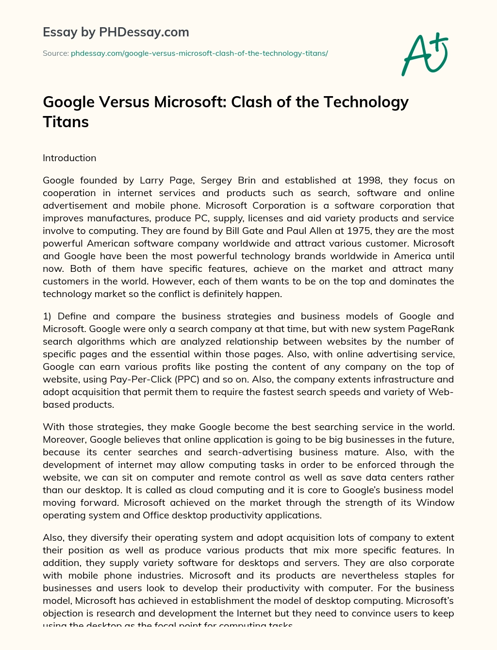 Google Versus Microsoft: Clash of the Technology Titans essay