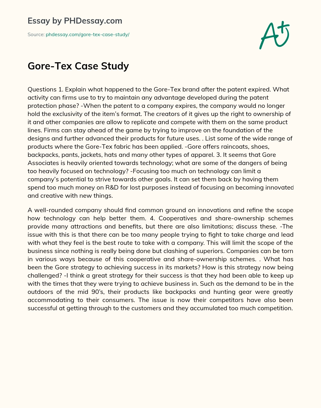 Gore-Tex Case Study essay