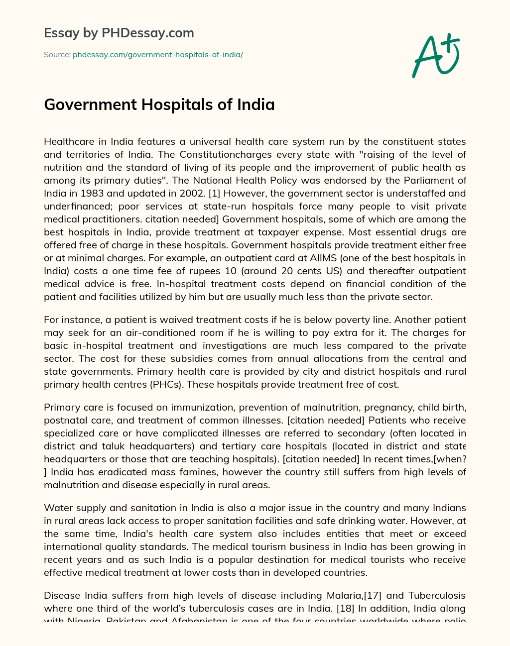 Government Hospitals of India essay