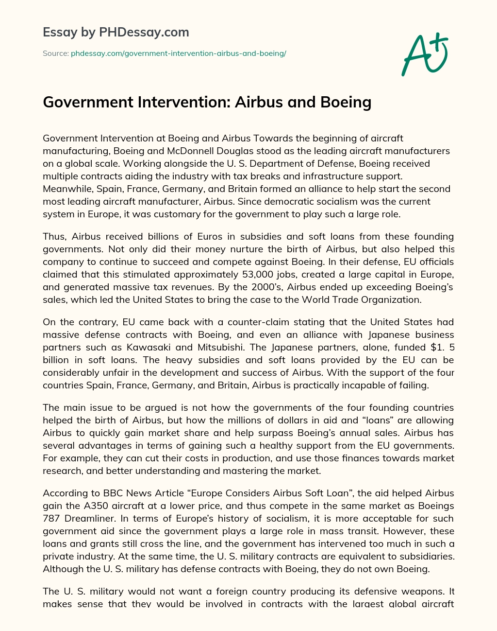 Government Intervention: Airbus and Boeing essay