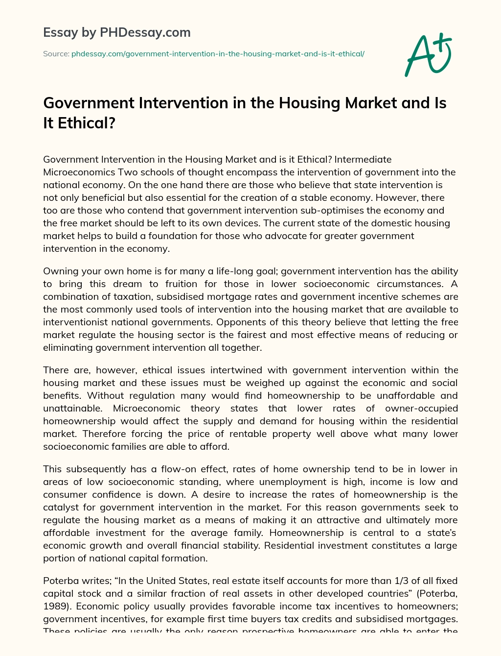 Government Intervention in the Housing Market and Is It Ethical? essay