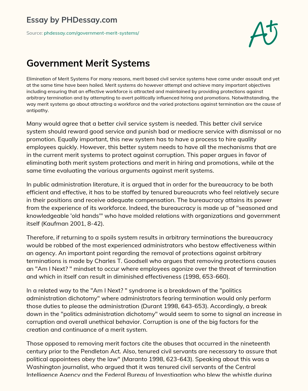 Government Merit Systems essay