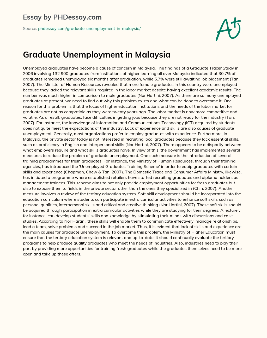 Graduate Unemployment in Malaysia essay