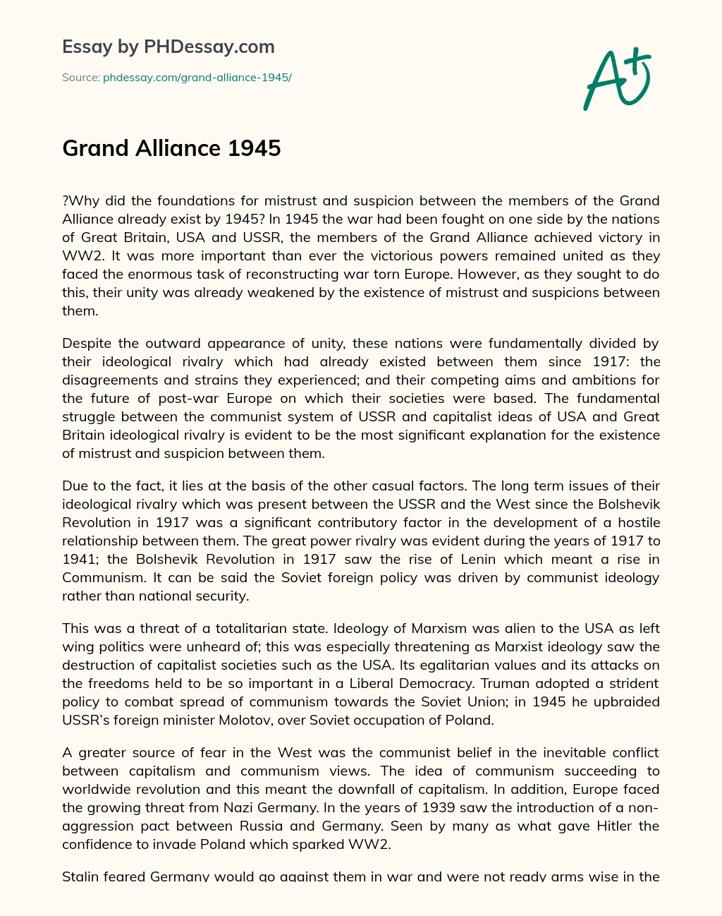 Grand Alliance 1945 essay