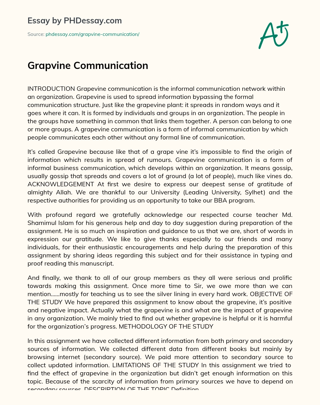 Grapvine Communication essay