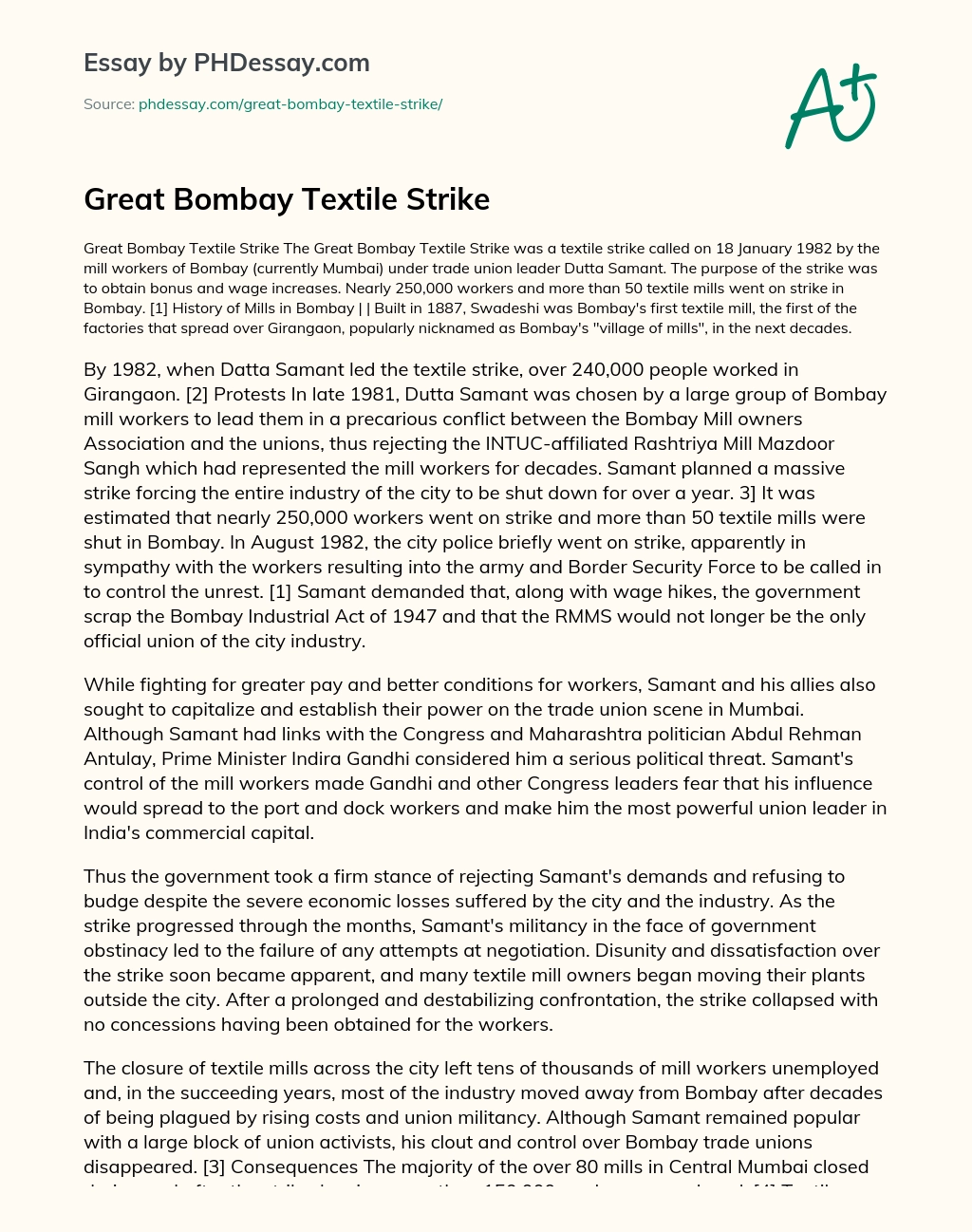 Great Bombay Textile Strike essay