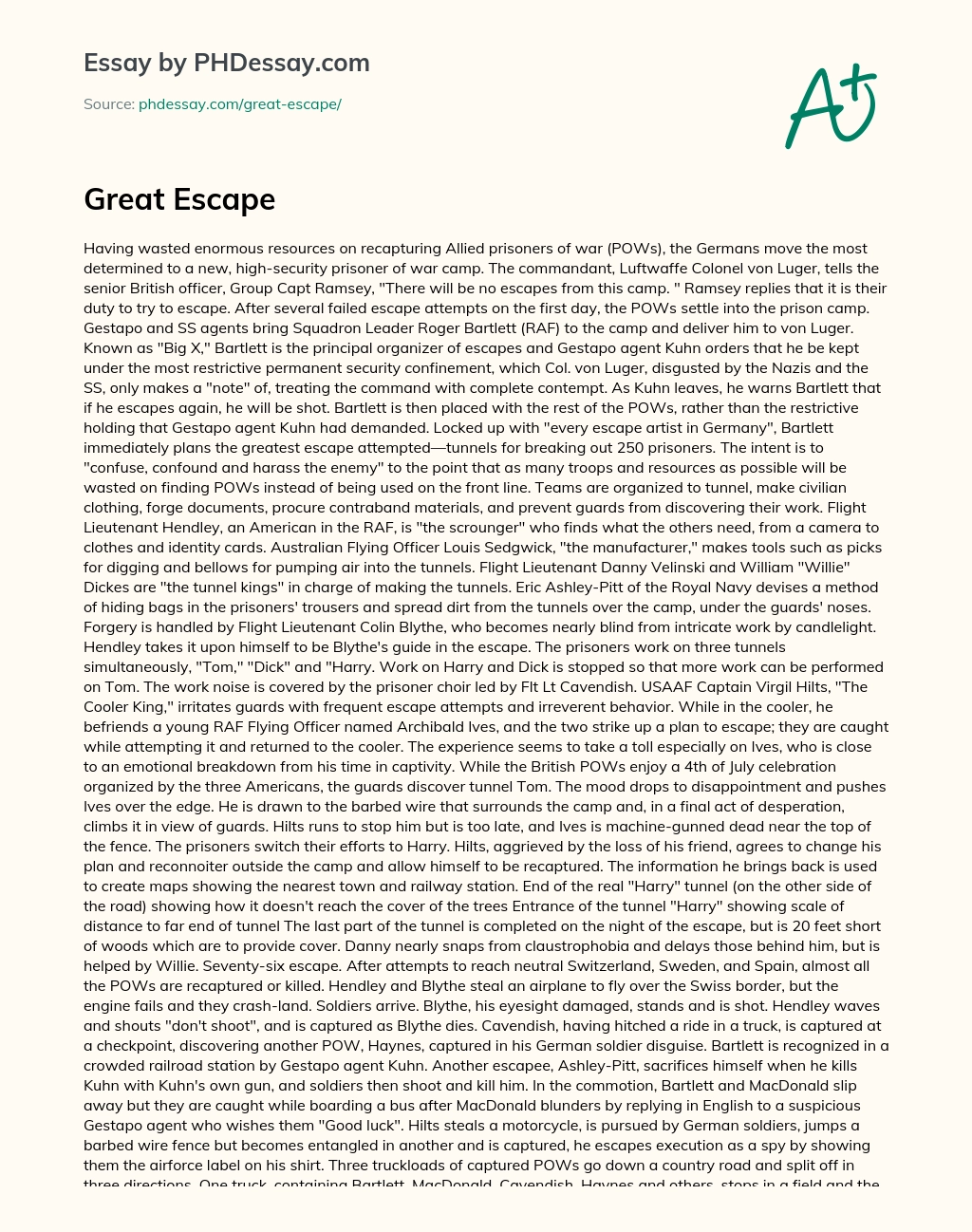 Great Escape essay