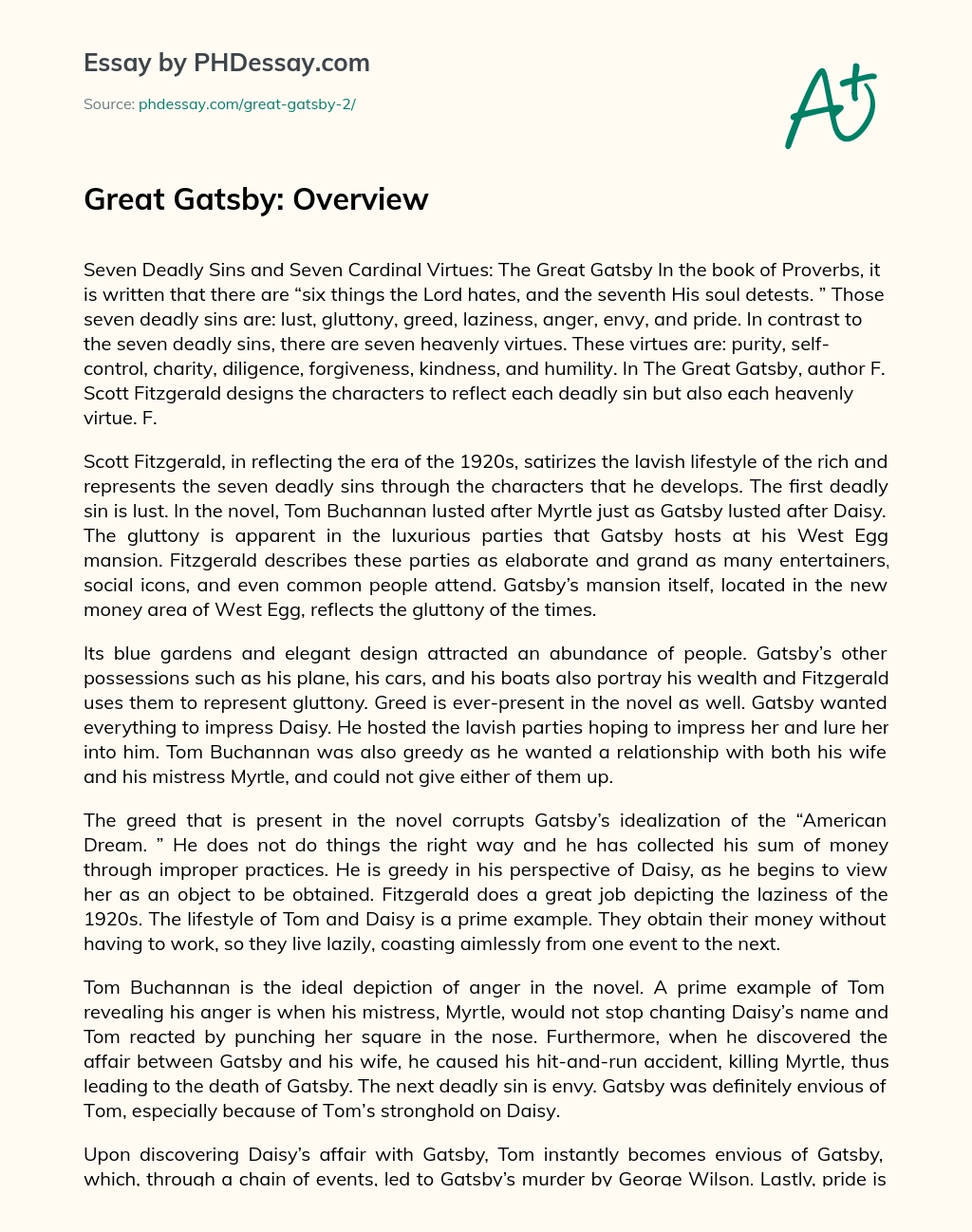 Great Gatsby: Overview essay