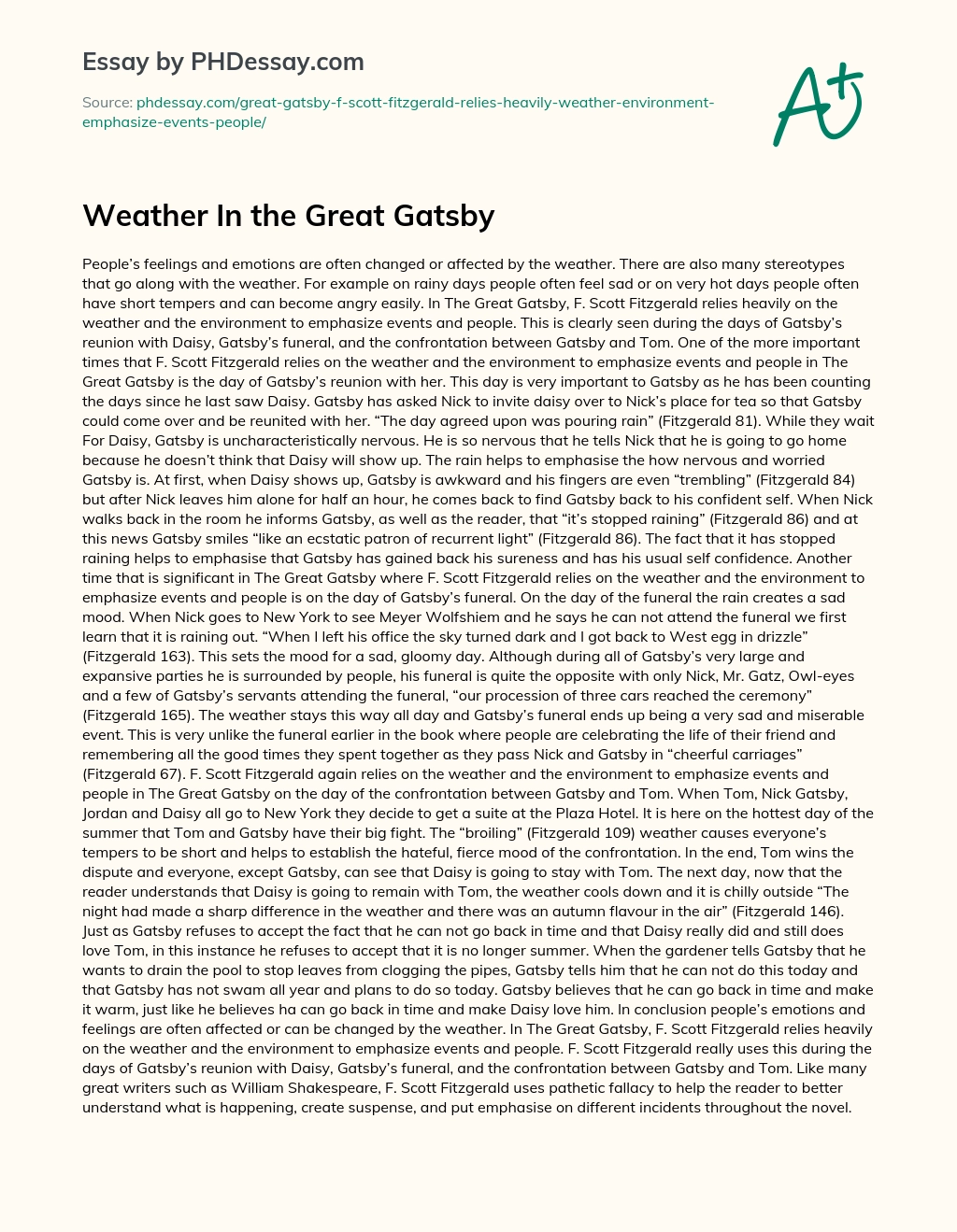 Weather In the Great Gatsby essay