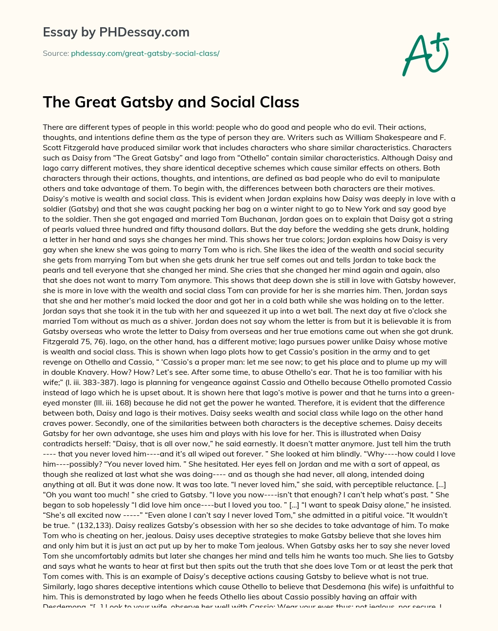 The Great Gatsby and Social Class essay