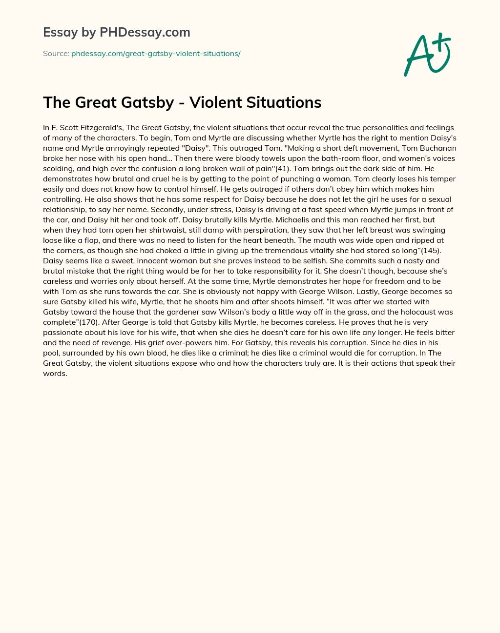 The Great Gatsby – Violent Situations essay