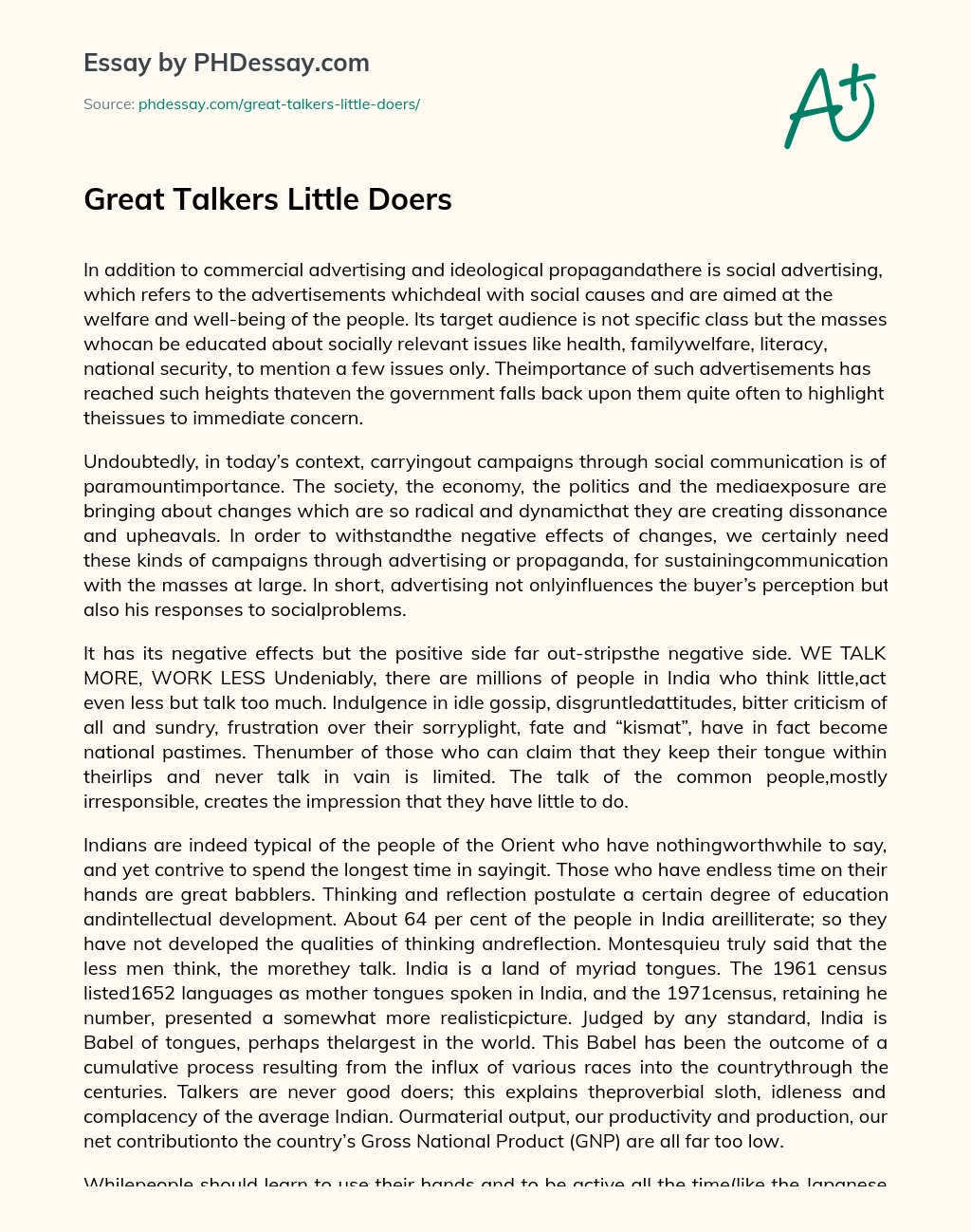 Great Talkers Little Doers essay