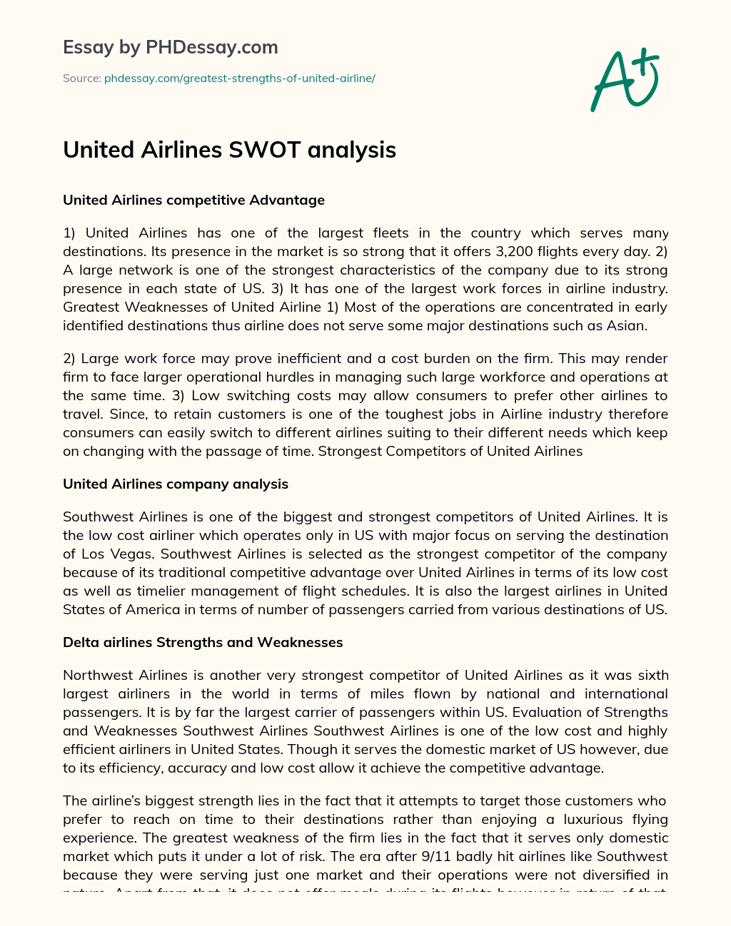 United Airlines SWOT analysis essay
