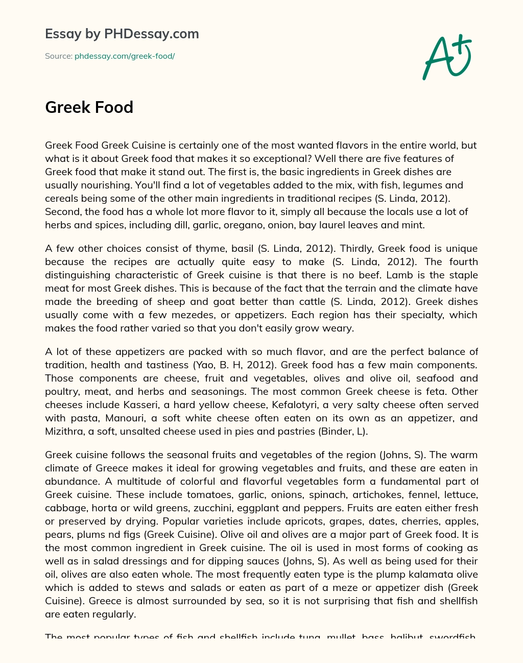 Features that Make Greek Cuisine Stand Out essay