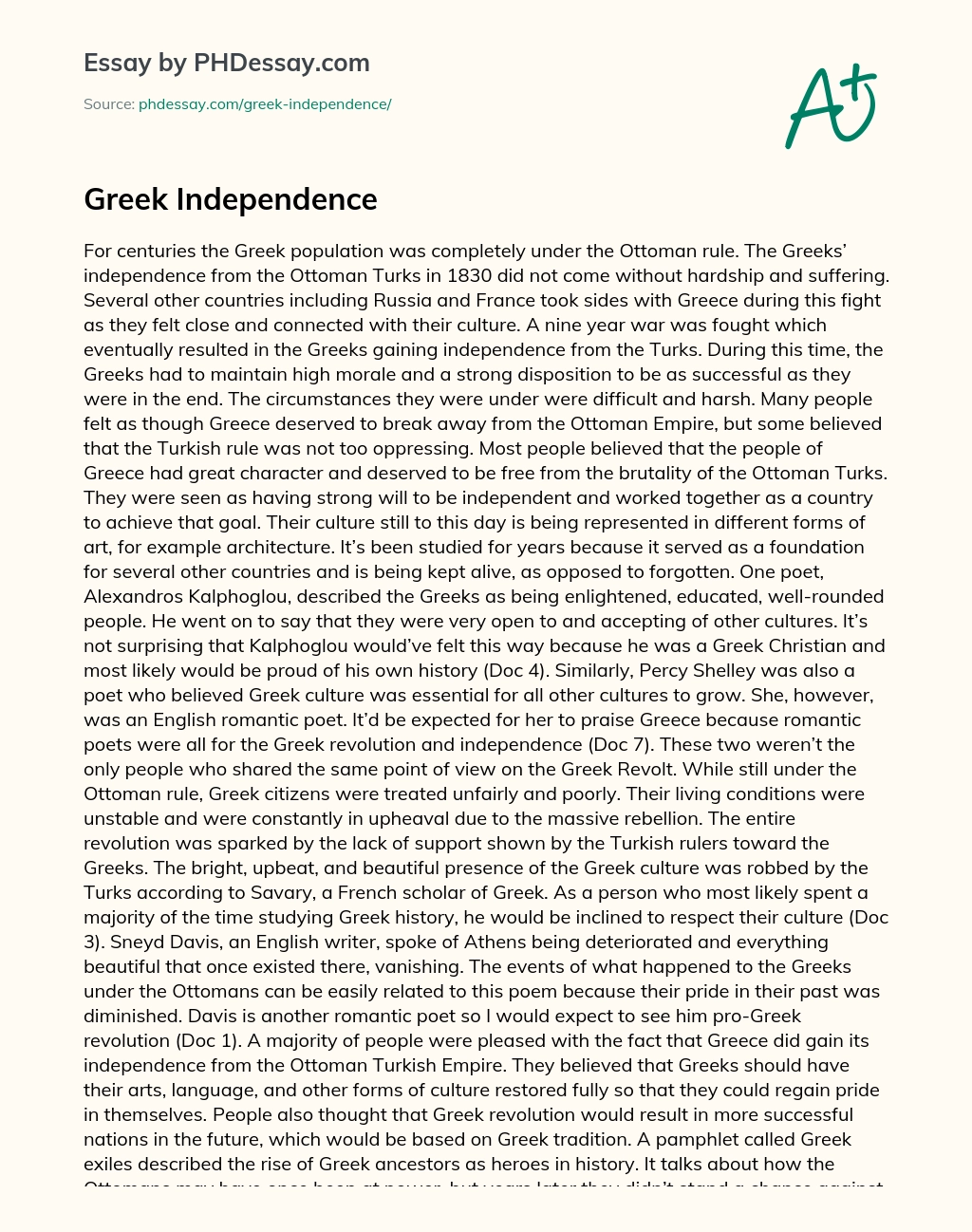 Greek Independence essay