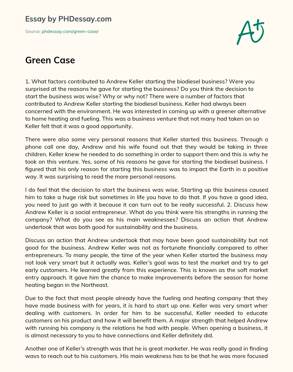Green Case Biodiesel Business essay