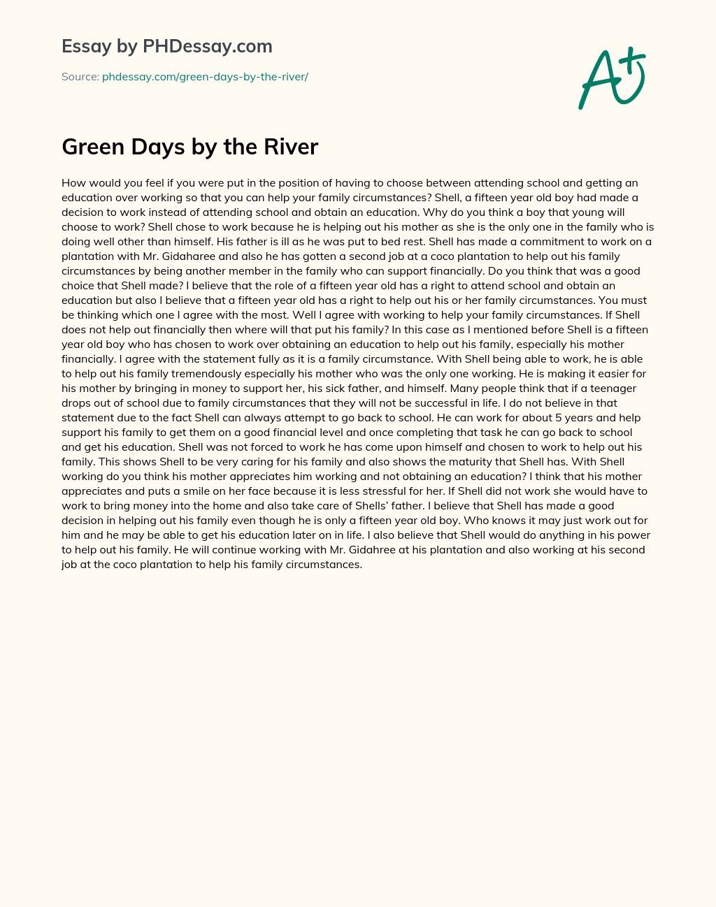 Green Days by the River essay