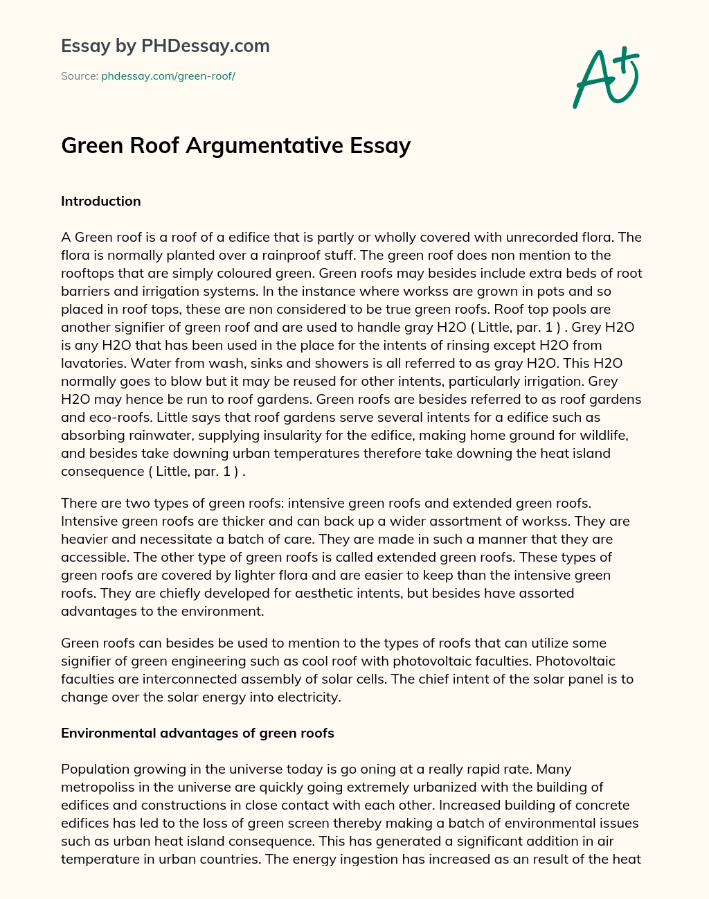 Green Roof Argumentative Essay essay