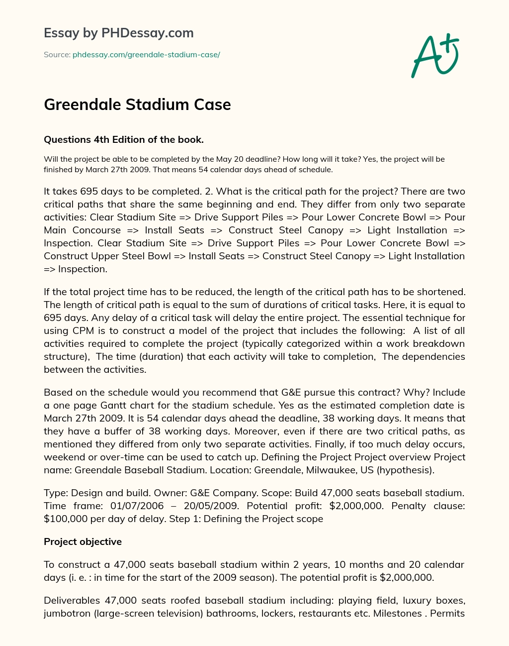 Greendale Stadium Case essay