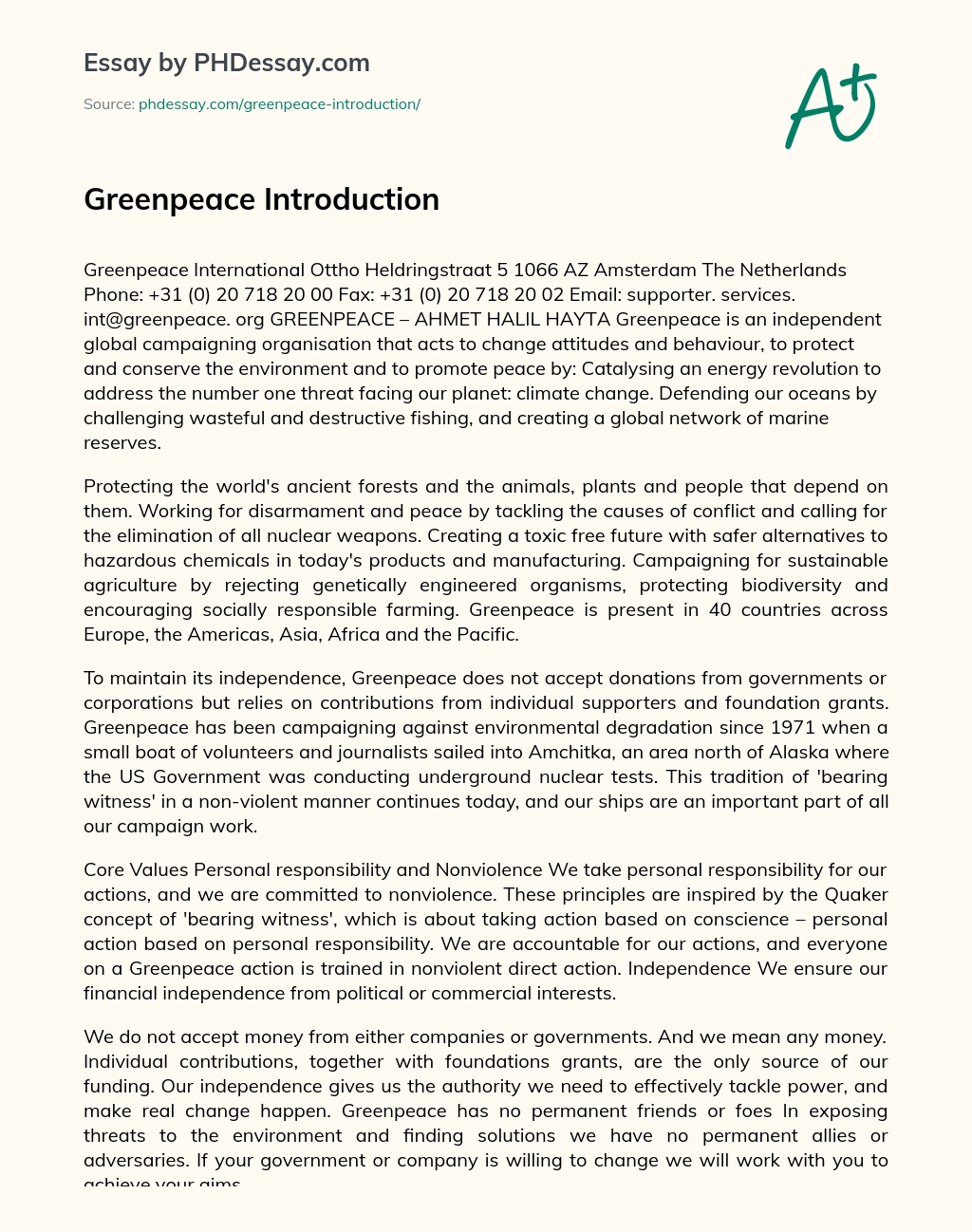 Greenpeace Introduction essay