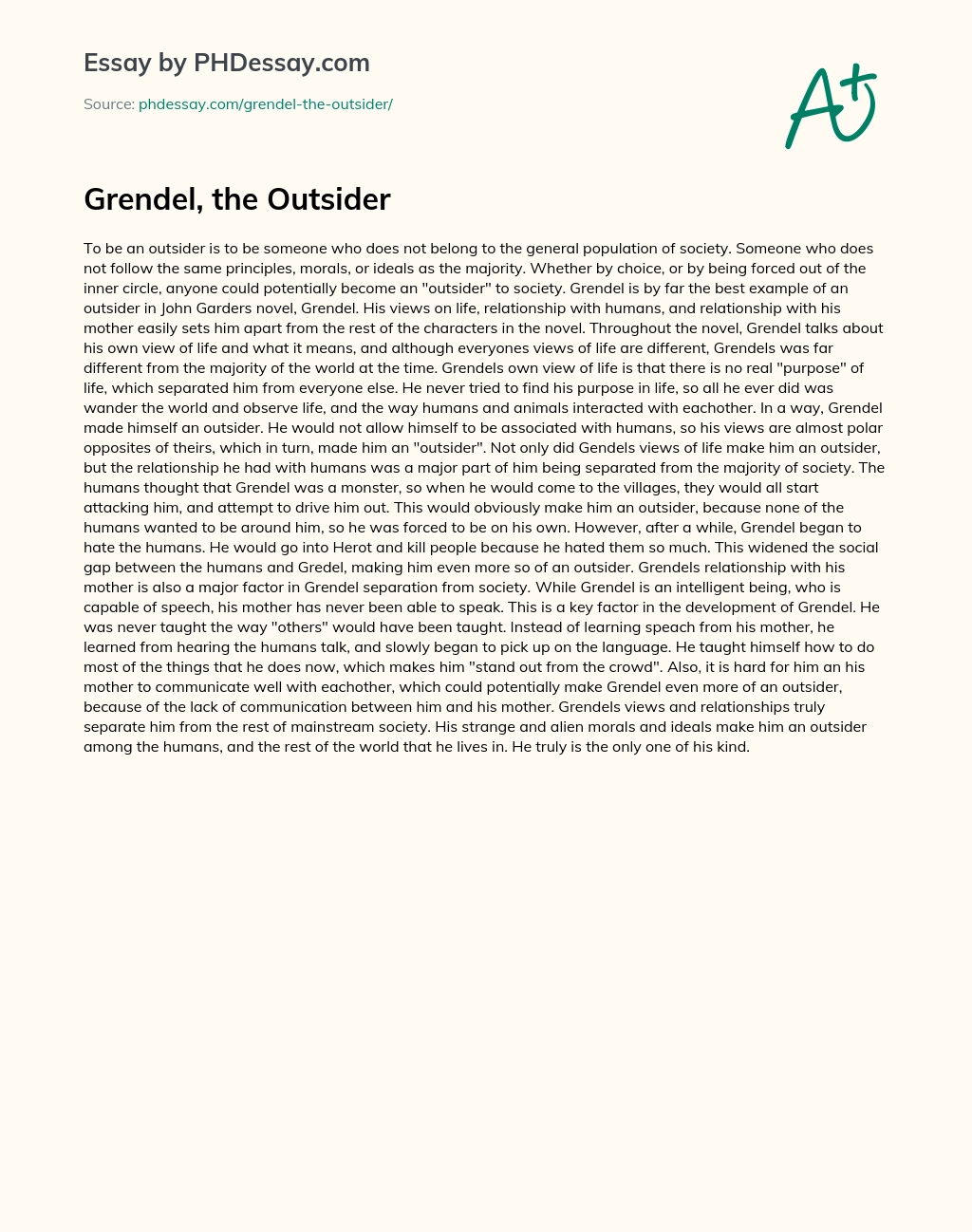 Grendel, the Outsider essay