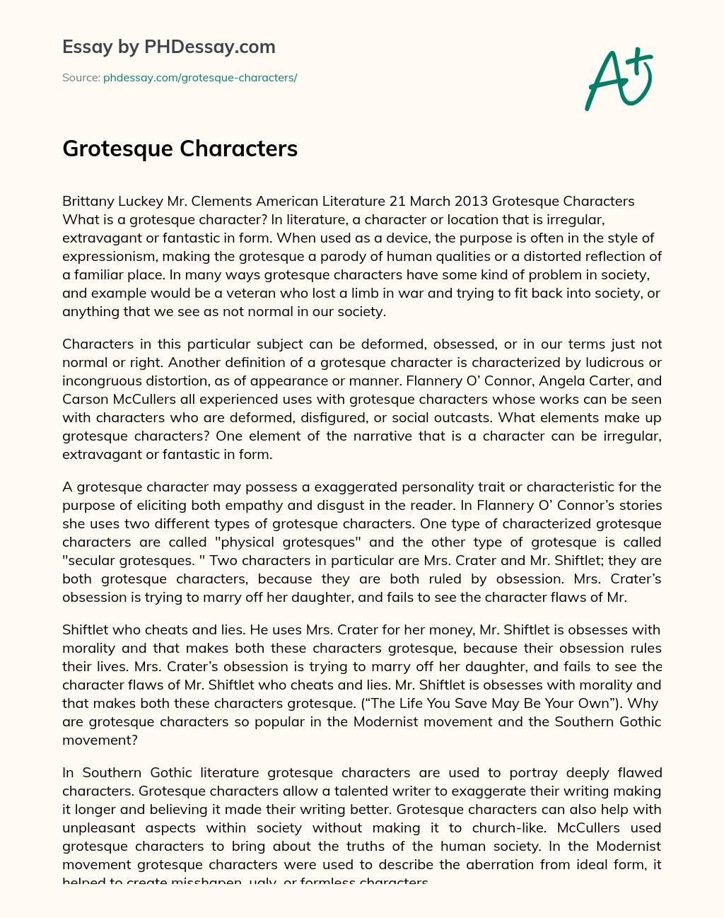Grotesque Characters essay