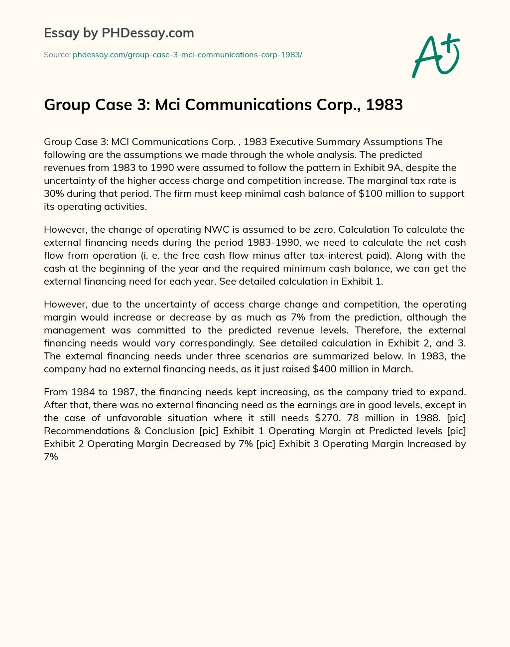 Group Case 3: Mci Communications Corp., 1983 essay