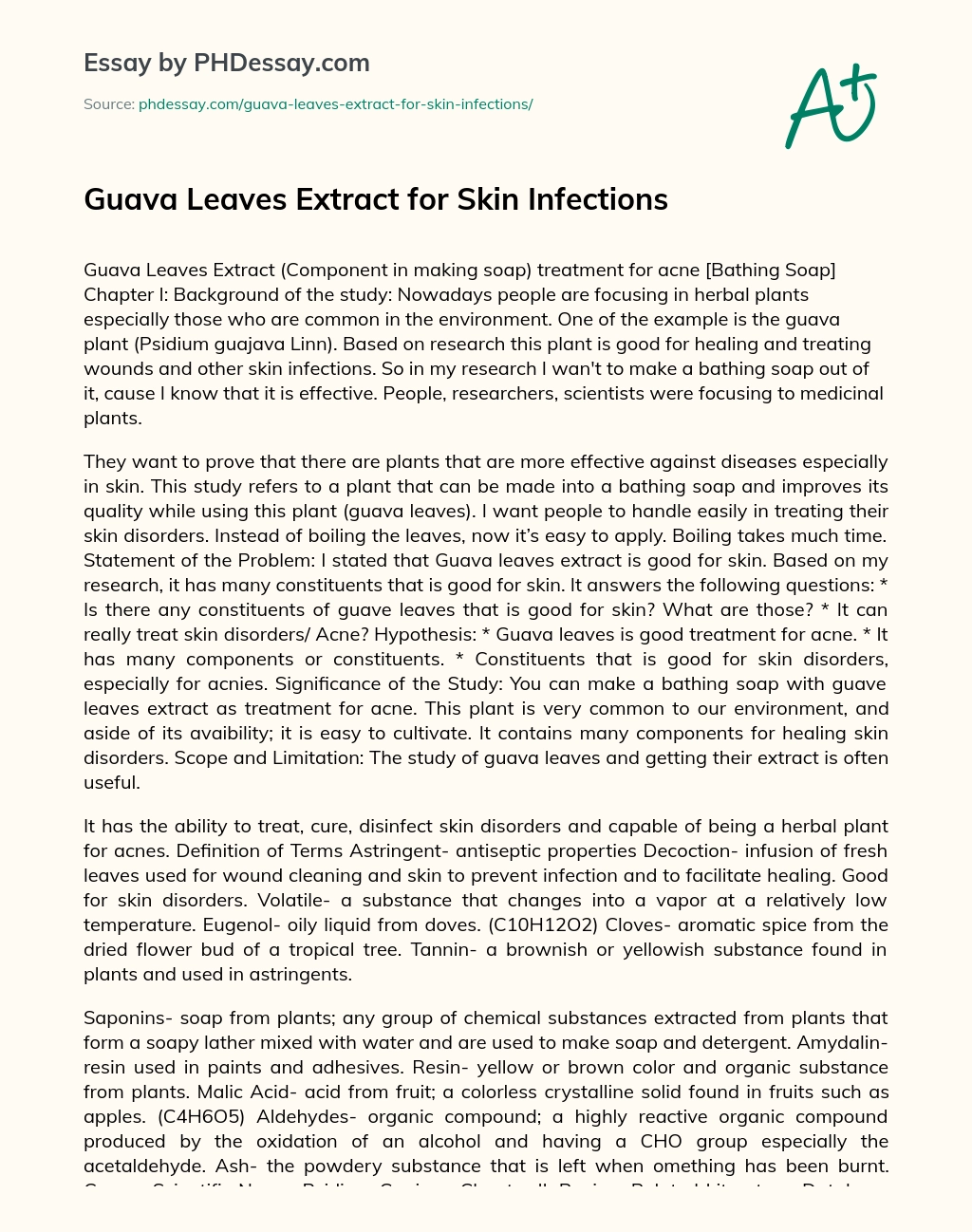 Guava Leaves Extract for Skin Infections essay