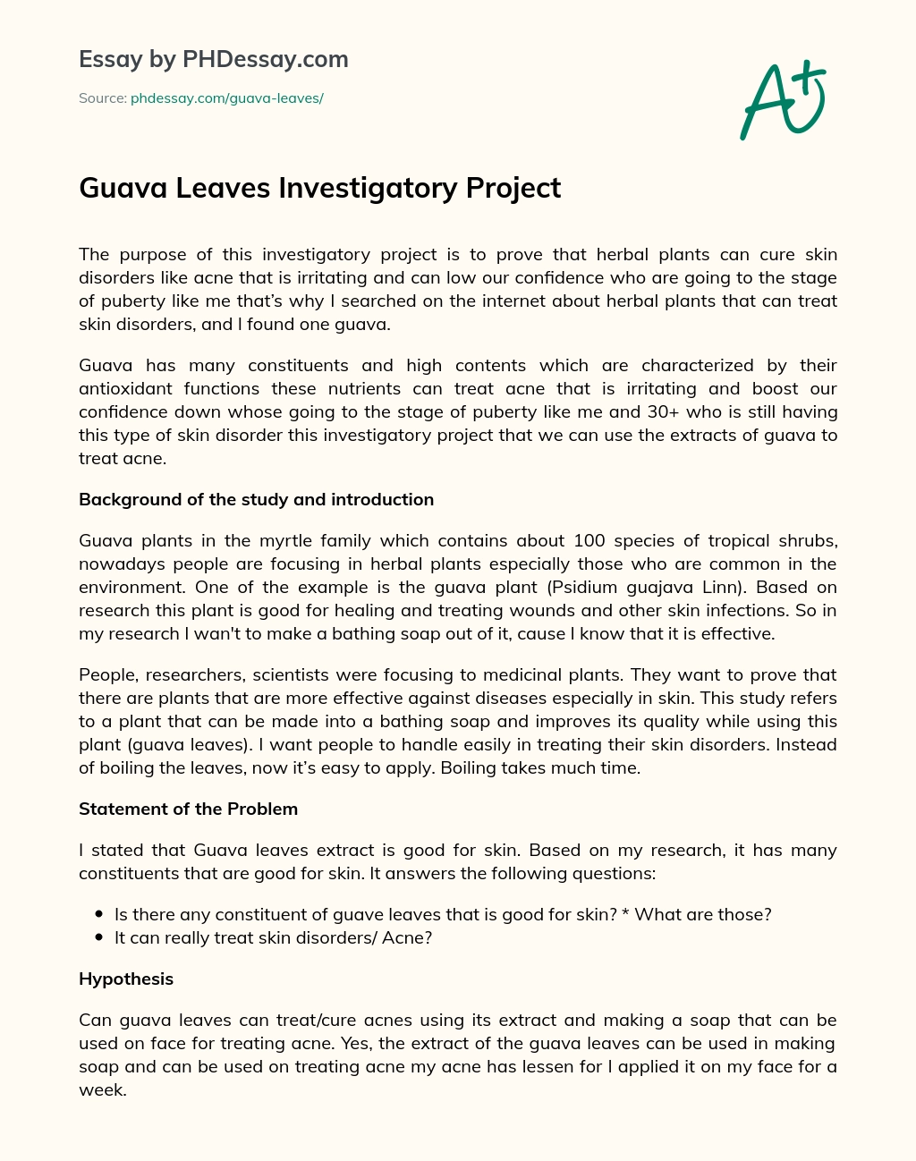 Guava Leaves Investigatory Project essay