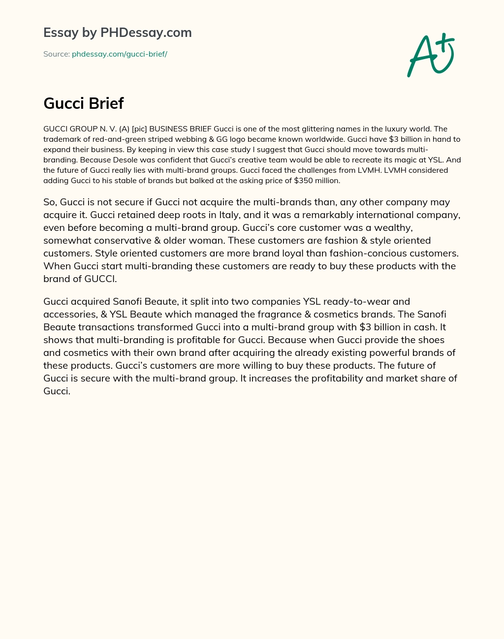 Gucci Group N.V. – Business Brief: The Future Lies in Multi-Branding essay