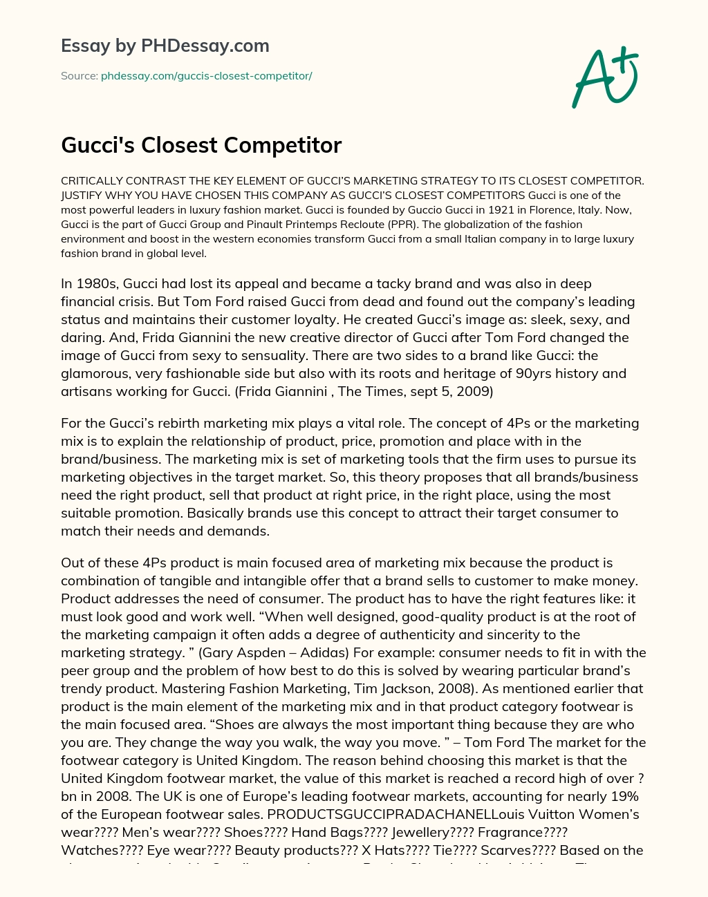 Gucci’s Closest Competitor essay