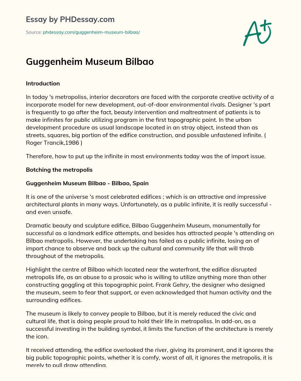 Guggenheim Museum Bilbao essay