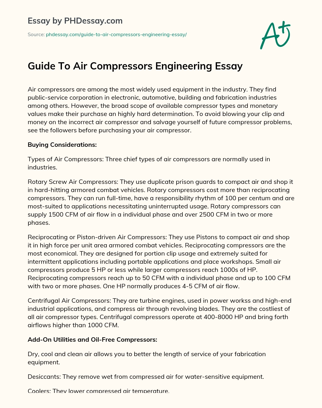 Guide To Air Compressors Engineering Essay essay