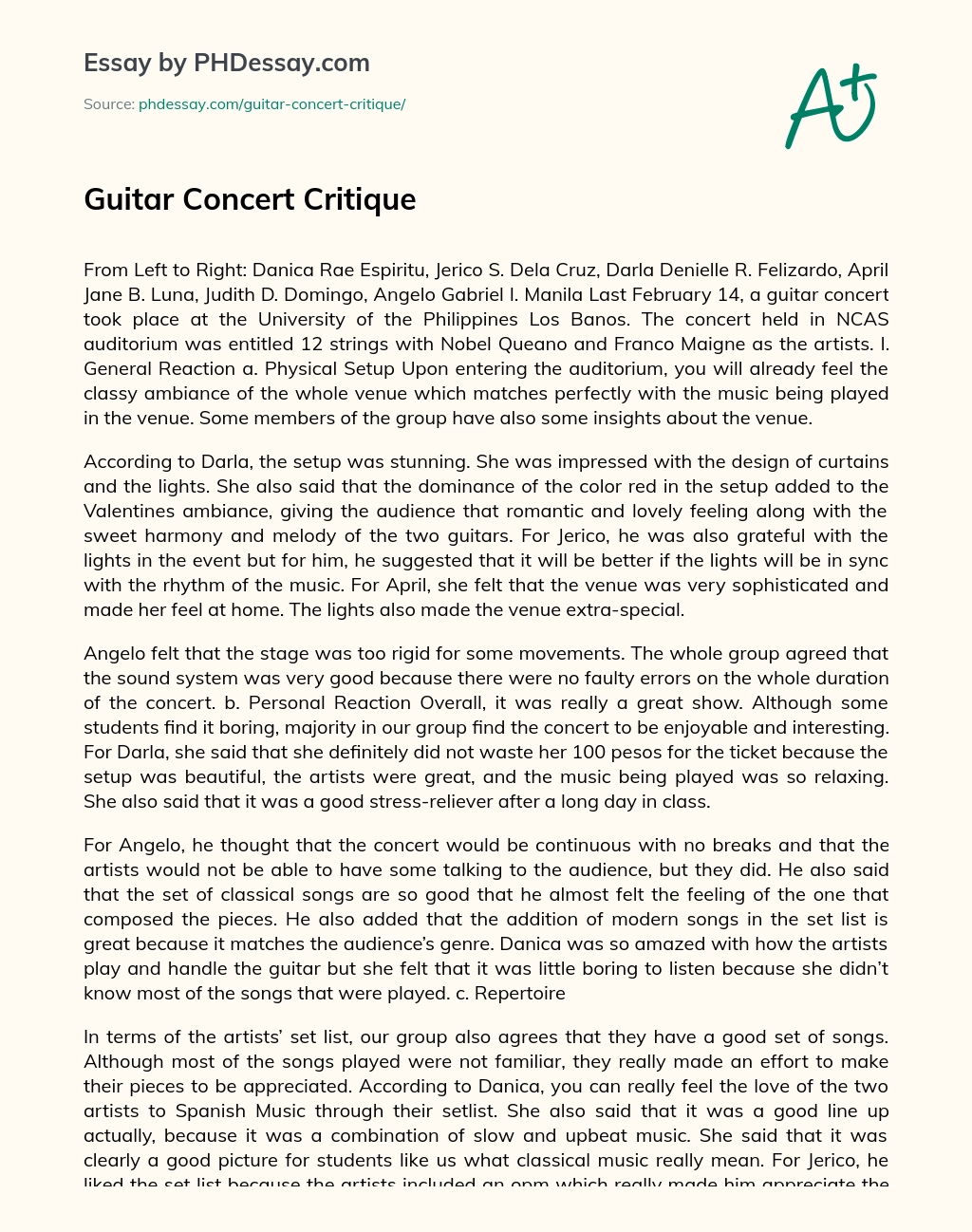 Guitar Concert Critique essay